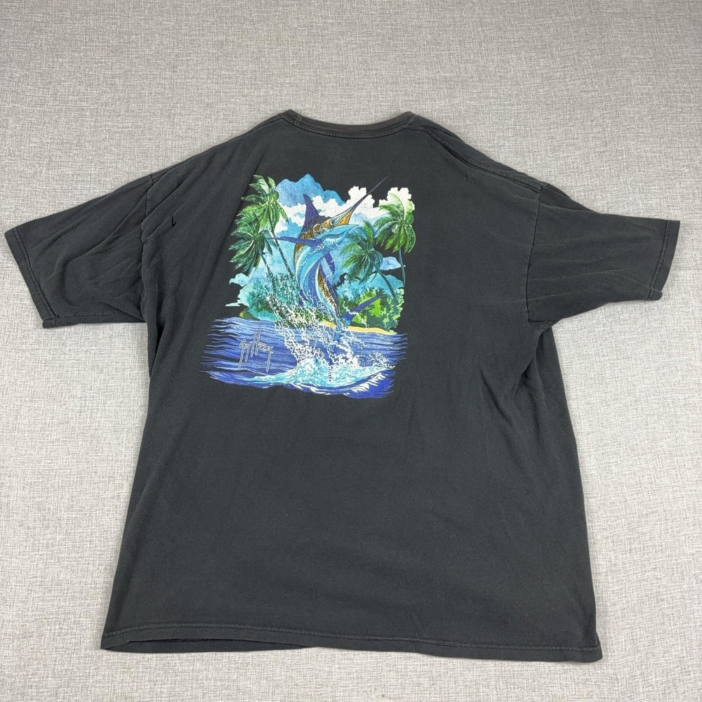 Guy Harvey Shirt Mens 2XL Black Marlin Back Graphic Tee Tagless Cotton Beach